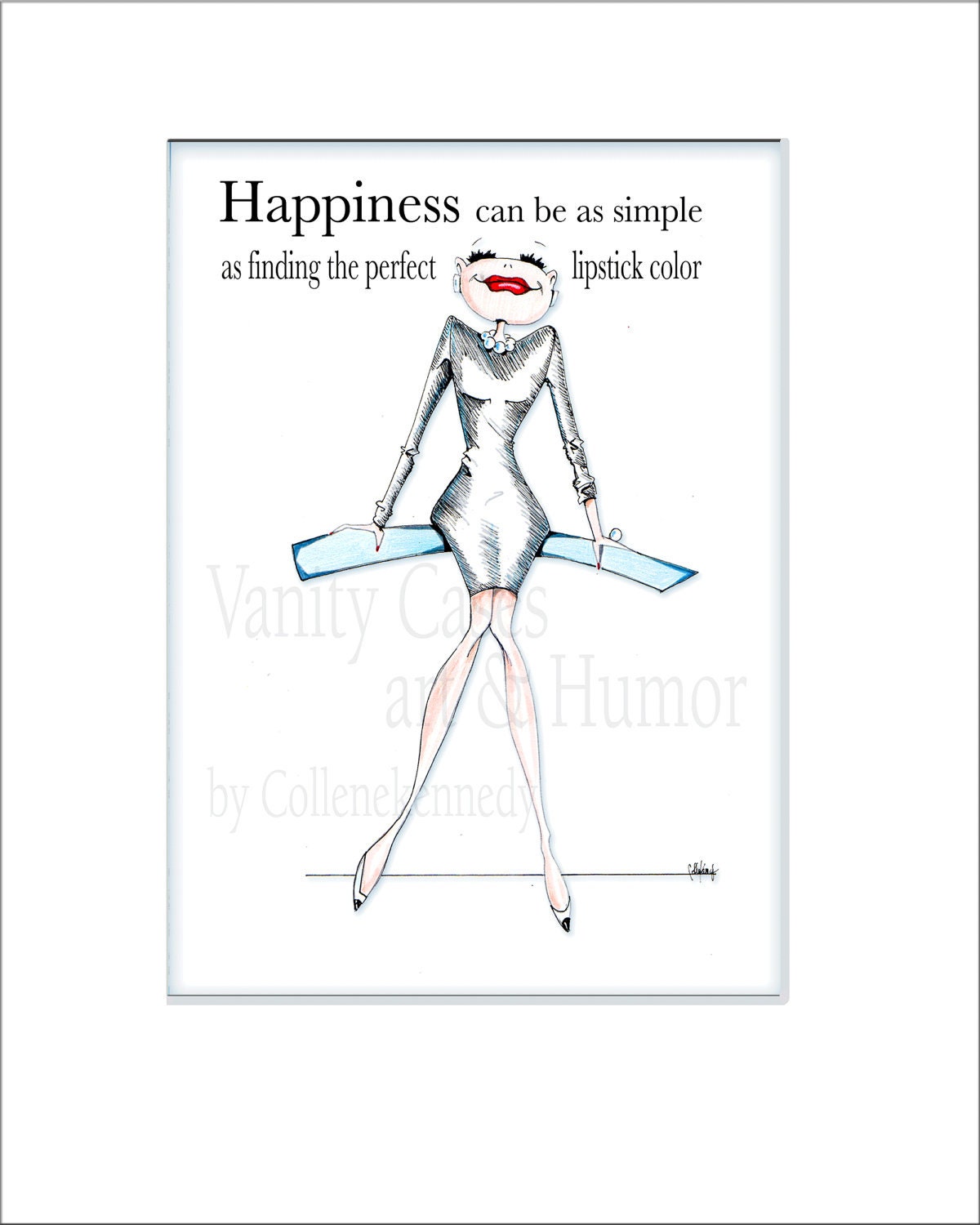 Lipstick humor print - Happiness as simple as perfect lipstick - Funny woman print