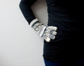 Gloves in gray and white. Hand knit warm wool blend winter mittens.
