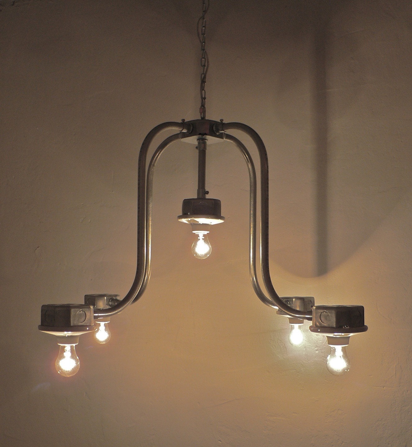 M A Y P O L E - Handcrafted Galvanized Metal Conduit 5-Light Chandelier