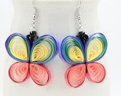 Rainbow Butterfly Earrings Paper Quilled Eco Friendly Earrings, Artisan Jewelry