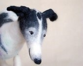 Jack - Giant Greyhound, Art Marionette Felt Puppet Felted Animal Stuffed Toy. white grey black neutral.  SPECIAL ORDER  for Betty.