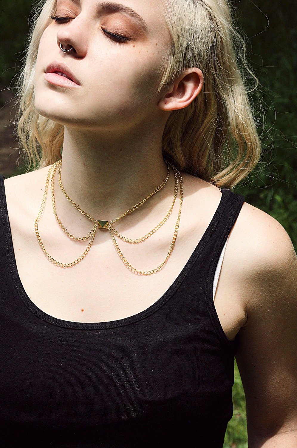 Handmade Gold Pyramid Stud Three Tiered Peter Pan Collar Choker Necklace LIMITED AVAILIBILITY