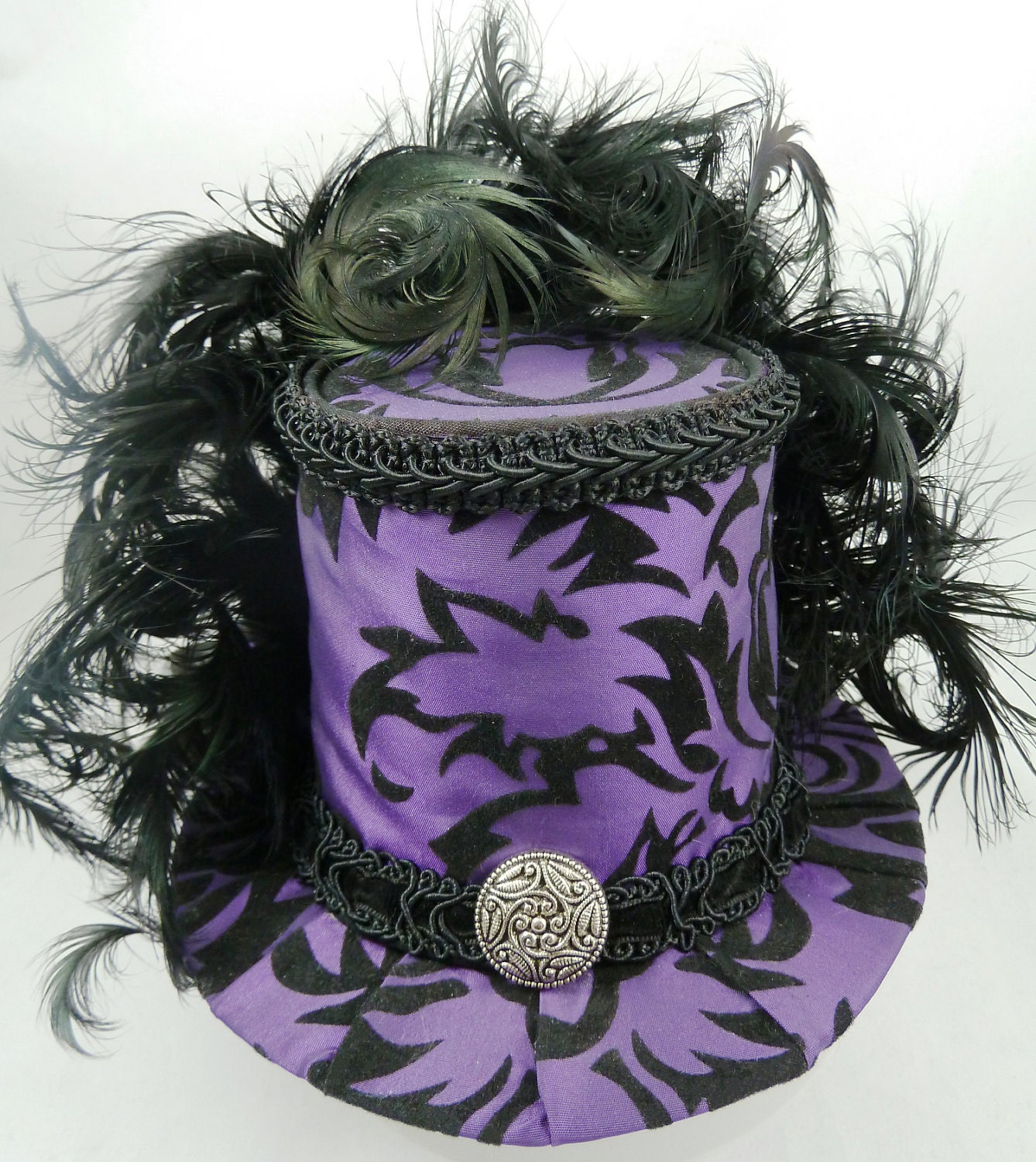 Mini Stovepipe Top Hat - Purple and Black Velvet Victorian Steampunk