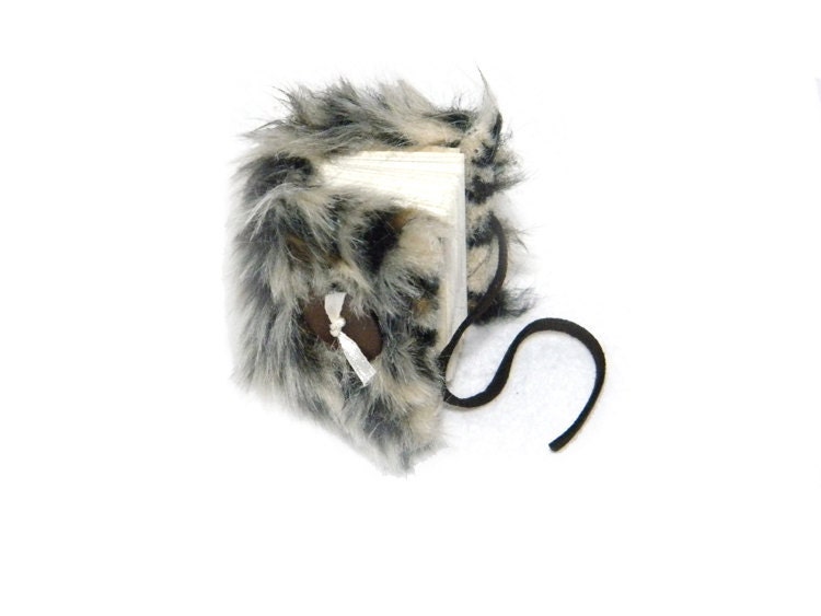 Leopard Mini Journal - Faux Fur with Leather Cord Closure