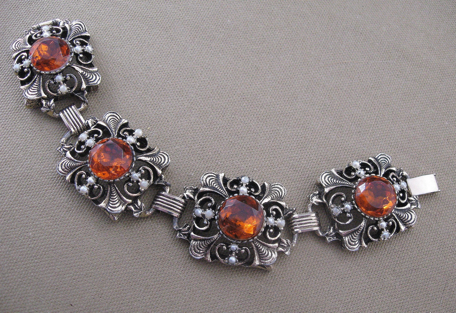 Topaz Amber Vintage Rhinestone Chunky Bracelet
