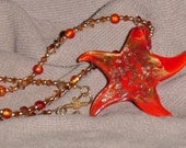 Starfish Necklace Orange and Gold Venetian Glass Sparkly Elegance