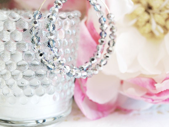 Iridescent Beaded Hoop Earrings -16K Gold Plated