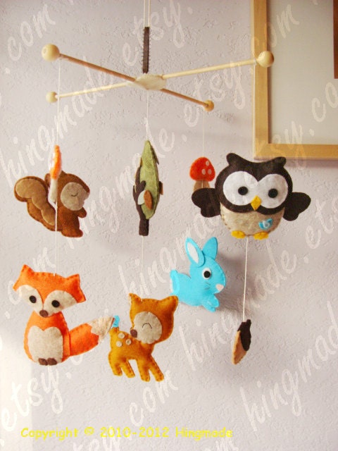 Baby Mobile - Modern Mobile - Ceiling Hanging Mobile - Woodland Deer Fox Owl Bunny Forest Friends Animals (U can pick your colors)