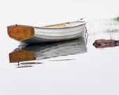 White Maine Dory or Row Boat on a Foggy Morning a Fine Art Nautical Seascape Wall Decor Photograph