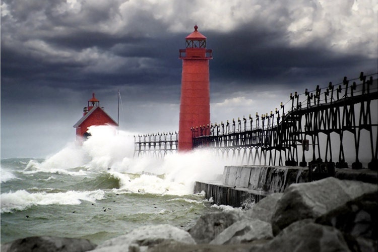 Storm at the Grand Haven Lighthouse in Michigan - A Fine Art Photograph