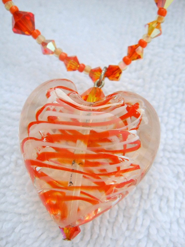 Murano Glass Swirled Heart Pendant Necklace