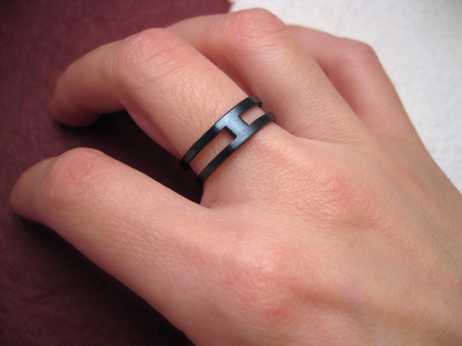 Doubled - forged and oxidized black iron ring - Italy Handmade