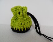 Cotton Coin Purse - Black & Lime - Money Dice Token Medicine Bag - Drawstring