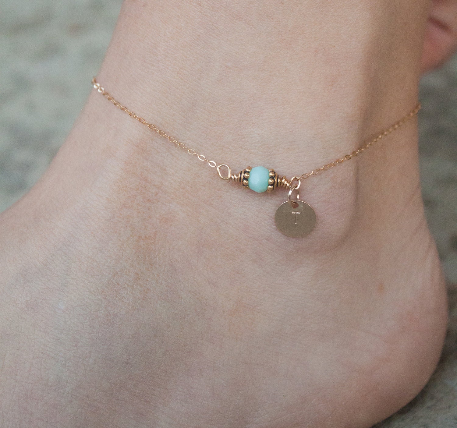 Initial anklet-14k gold filled initial charm anklet