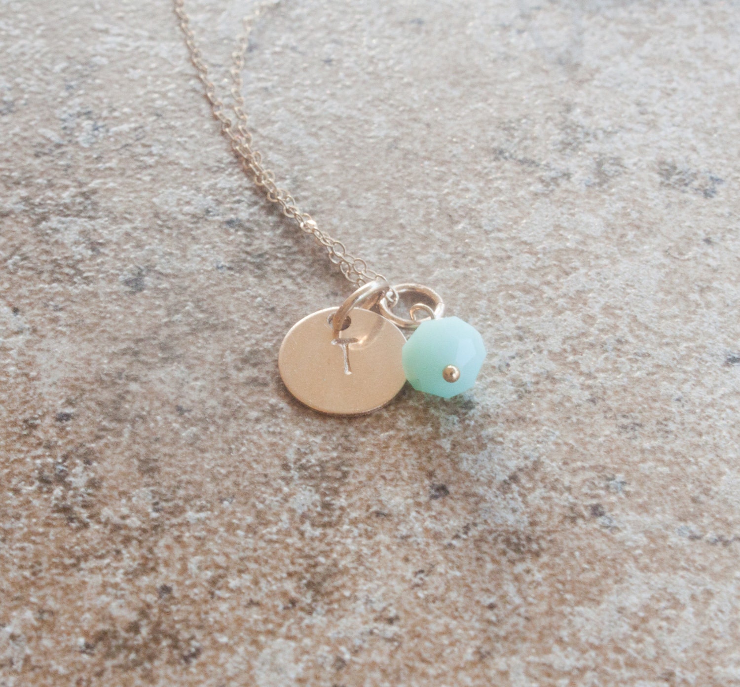 Initial necklace-14k gold filled "3/8 charm neclace and bead charm