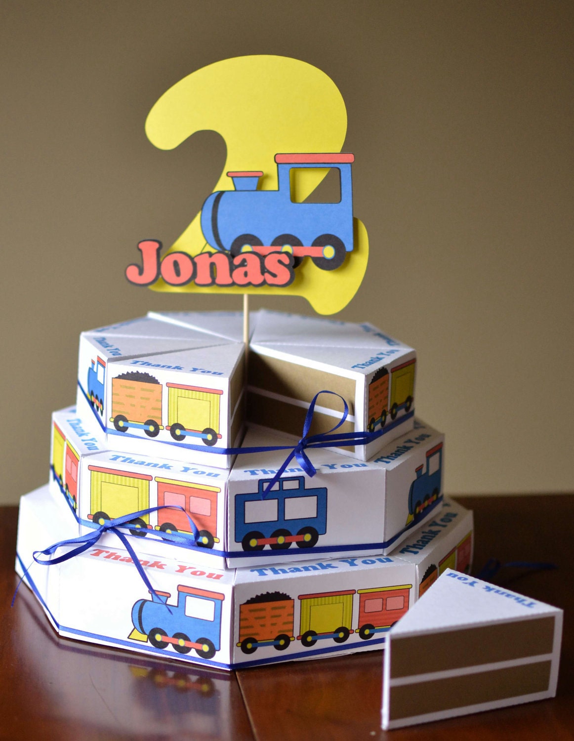 Birthday Train Party Decorations, Thomas the Train, Train Birthday Party Favor Box Cake with 3-D Cake Topper - CUSTOM Name/Age - 24 boxes
