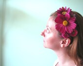 CLEARANCE -Wildflower Headband in Mixed Berry Pie - Plum Satin Ribbon-Wrapped Headband with Flower Embellishments