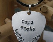 Personalized Handstamped Guitar Pick Keychain. Make it Your Own. Perfect Father's Day Gift.