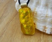 Fused Glass Sunshine Yellow and Gold Dichroic Bubbles pendant necklace