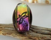Dragonfly Fused Glass Dichroic Pink Gold Cocktail Ring Adjustable