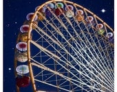Night at the Fun Fair - Evening Carnival Photography, Starry Ferris Wheel - Paris, France - 5x5 - Original Fine Art Photograph
