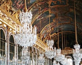 Versailles Chandelier Photograph - Hall of Mirrors Photography - French Decor - Elegant Gold Crystal - Glamorous France Photo - Dining Room
