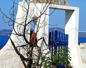 Santorini Greece Photography - Mediterranean Decor - Gateway to Greece - Blue Sky Photograph - Blue Gate Print -Greek Wall Art - White