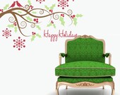 Vinyl Wall Decal Sticker Art - Happy Holidays in the Woods - Christmas Decoration