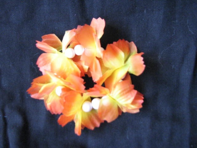 Orange and yellow flower scrunchie