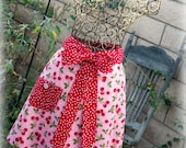 Ladies Gift ,Women's Half Apron in Cherry Print, Red Polka Dots ... Hostess Apron
