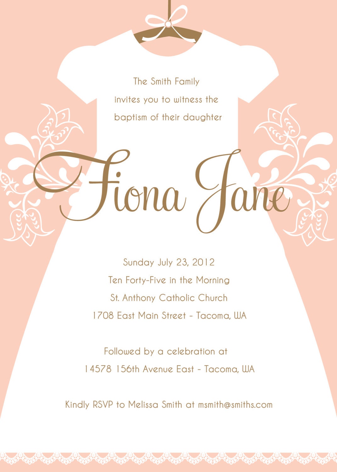 Custom Printable Baptism, Christening, or First Communion Invitations for Baby Girl - (2) Digital Files