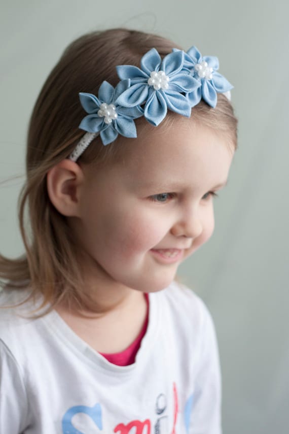 Flower Girl Headband - Light blue flower headband - Kanzashi headband
