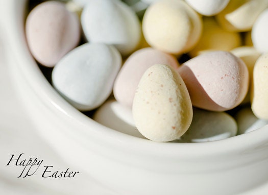 Easter card - set of five - pastel colors - mini eggs - easter candy photo - 5x7 flat photo cards with rounded corners