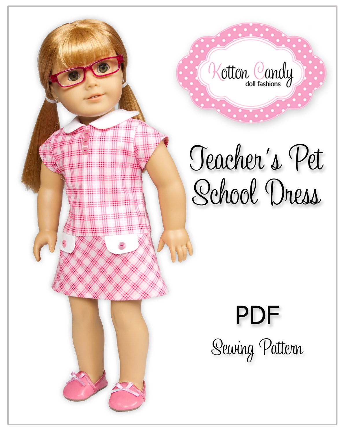 PDF Sewing Pattern for 18" American Girl Doll Clothes - Teacher's Pet School Dress ePattern