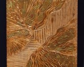 Contemporary Wall art  Carved Copper Repousse carving fired mounted wall art