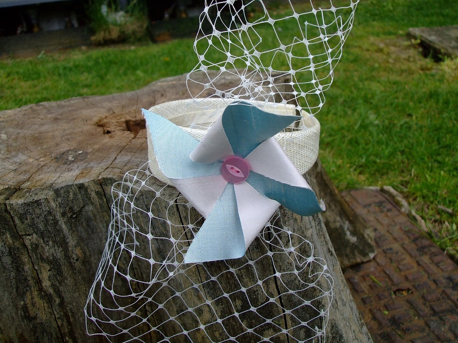 Custom Silk windmill headband with veil