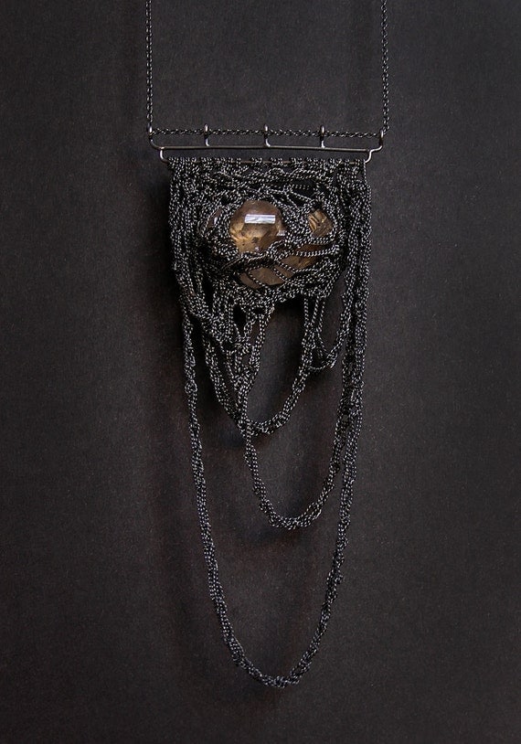 herkimer quartz diamond crochet necklace