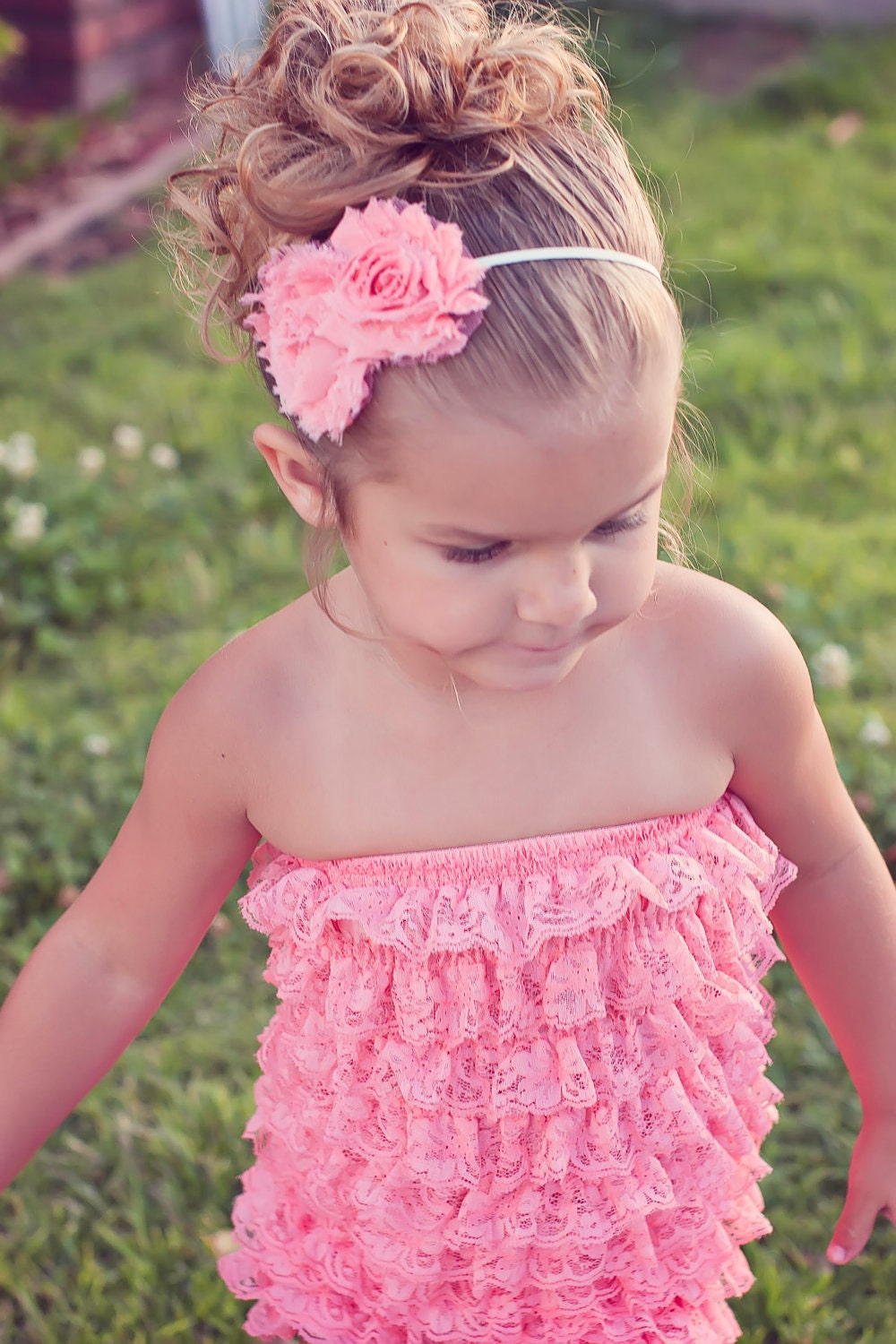 Baby headband - Infant headband - Flower headband - Newborn headband - baby girl headbands - coral romper shabby set