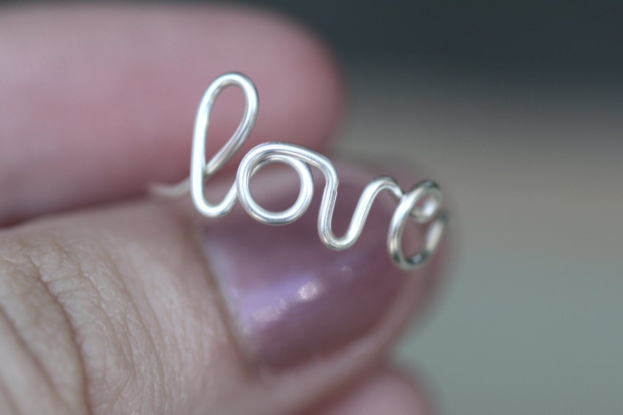 Love Ring : Dainty Silver Handwritten Cursive Wire LOVE Ring, Hand Bent, Promise, Friendship, Delicate, Simple, Minimal, First Knuckle Ring