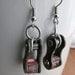 Cycling earrings recycled bicycle chain purple glass bike jewelry