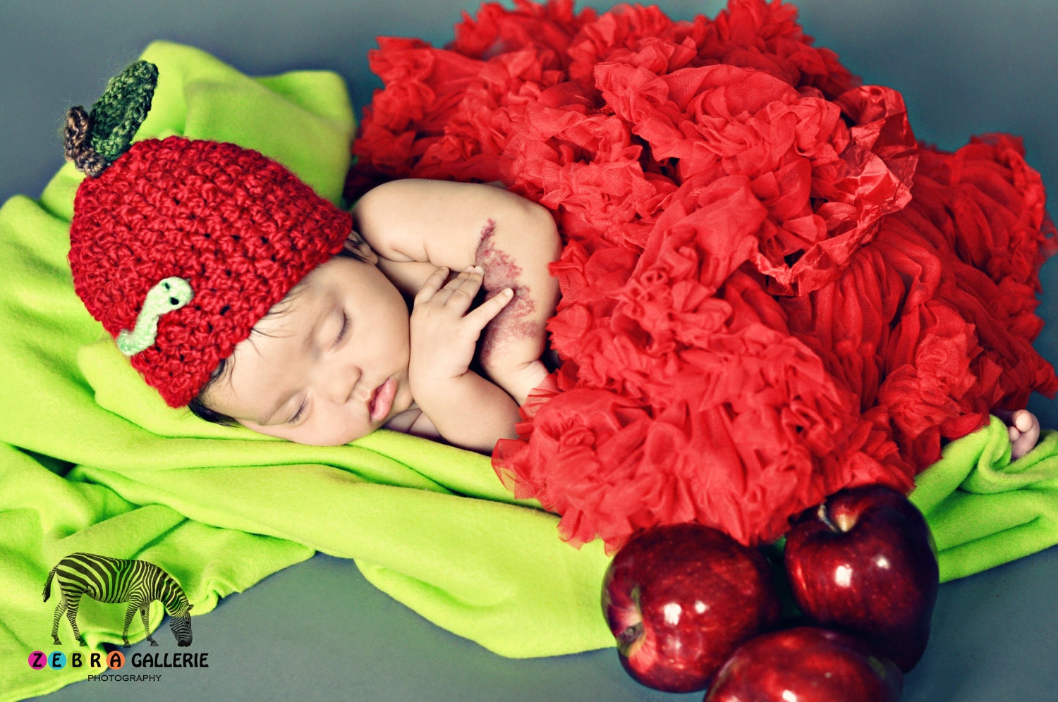 Delicious Apple Hat  Crocheted Baby Girl Photo Prop
