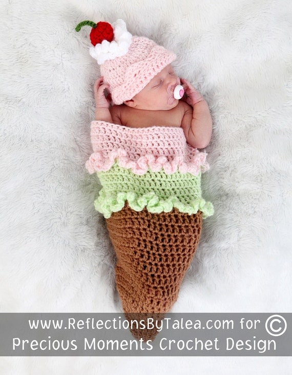 ICE CREAM CONE Cocoon and Beanie Hat Set Crochet Newborn Baby Photo Prop