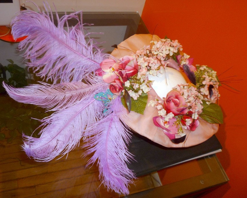 Spring Flowers Feathered Wide Brim Derby Hat
