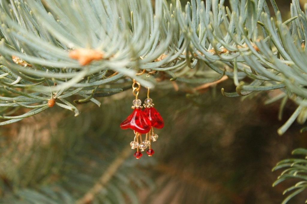 Crimson and Gold Bellflower Earrings