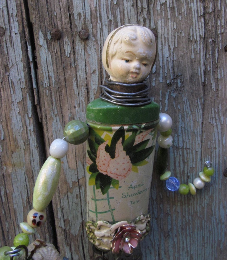 Vintage Tin Assemblage Art Doll / APRIL