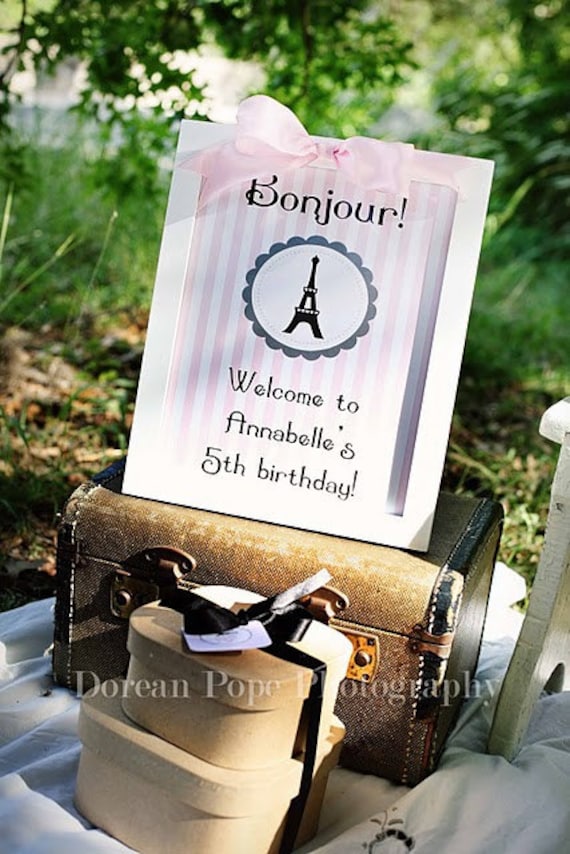French Paris Eiffel Tower Birthday Sign - PRINTABLE diy Party Sign - by anna and blue paperie Il_570xn