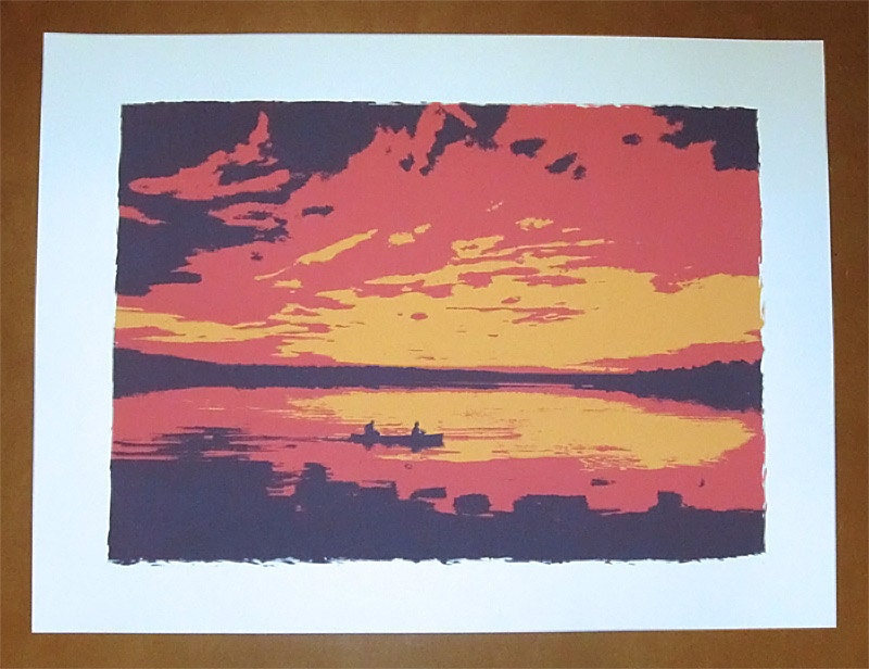 Canoe Sunset Lake Screen Print Poster