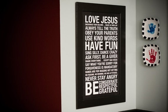 ORIGINAL Family Rules Subway Art Print // Black and White // 20x30