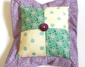 Sale - Purple Patchwork Cushion Button Green Decorative Pillow by The Candy Tree