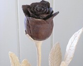 Woodworking Art Carved Rose Bud and Vase  Commemorative  Presentation Piece
